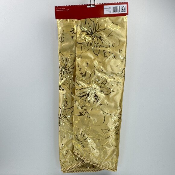 Holiday Time Gold 48-Inch Round Christmas Tree Skirt Poinsettia Holly Leaves NEW - Picture 3 of 6